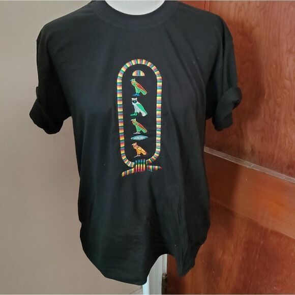 VINTAGE 90s shirt Egyptian black cotton tablet hyrogliph t-shirt M - Picture 4 of 6